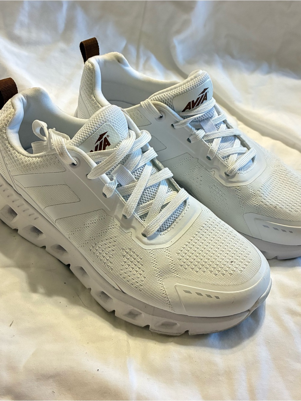 Avia White Athletic Mesh Sneakers with Brown Heel Tab